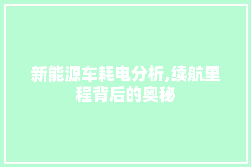 新能源车耗电分析,续航里程背后的奥秘  第1张