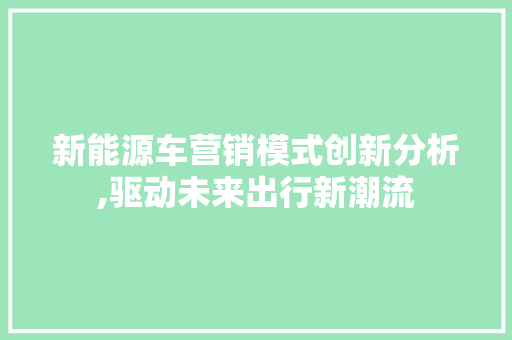新能源车营销模式创新分析,驱动未来出行新潮流  第1张