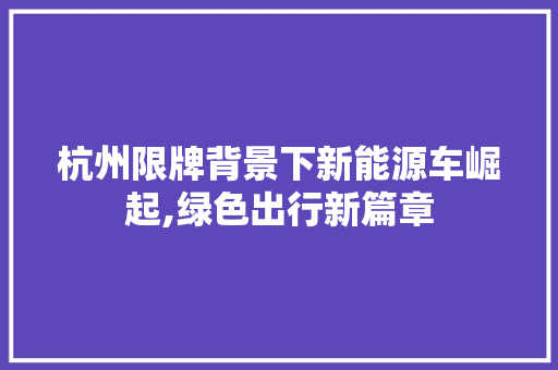 杭州限牌背景下新能源车崛起,绿色出行新篇章  第1张