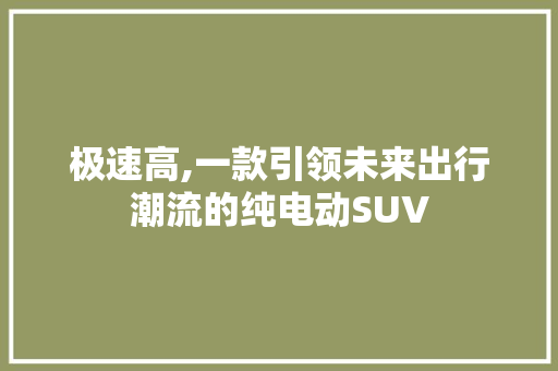 极速高,一款引领未来出行潮流的纯电动SUV