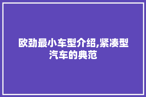 欧劲最小车型介绍,紧凑型汽车的典范  第1张