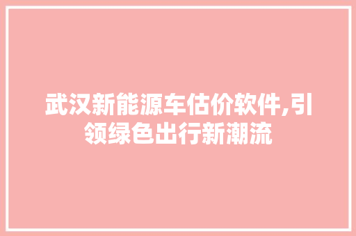 武汉新能源车估价软件,引领绿色出行新潮流  第1张