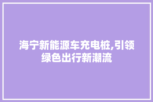 海宁新能源车充电桩,引领绿色出行新潮流  第1张