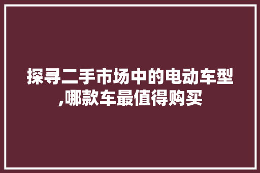 探寻二手市场中的电动车型,哪款车最值得购买  第1张