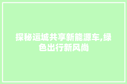 探秘运城共享新能源车,绿色出行新风尚  第1张