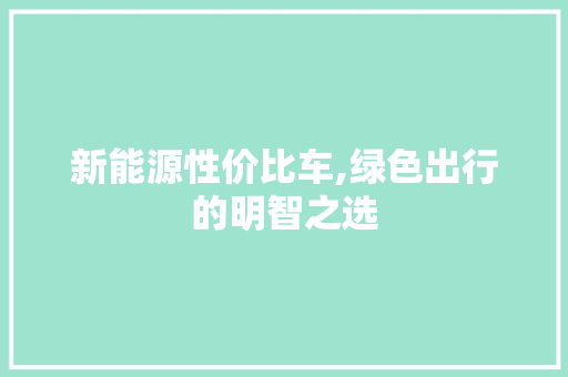 新能源性价比车,绿色出行的明智之选  第1张