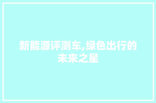 新能源评测车,绿色出行的未来之星