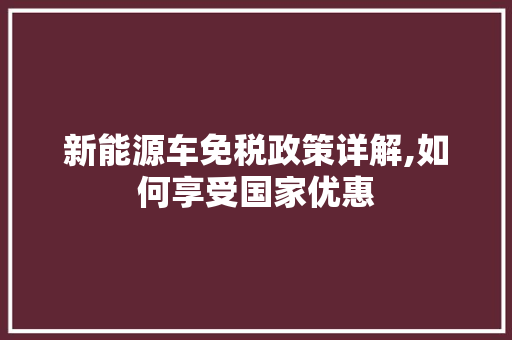 新能源车免税政策详解,如何享受国家优惠