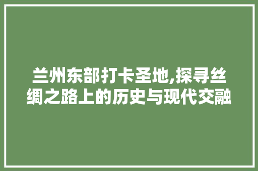 兰州东部打卡圣地,探寻丝绸之路上的历史与现代交融