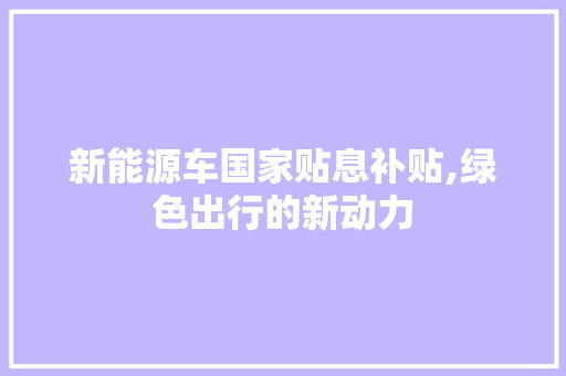 新能源车国家贴息补贴,绿色出行的新动力  第1张