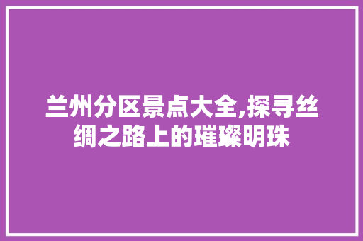 兰州分区景点大全,探寻丝绸之路上的璀璨明珠
