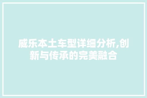 威乐本土车型详细分析,创新与传承的完美融合  第1张