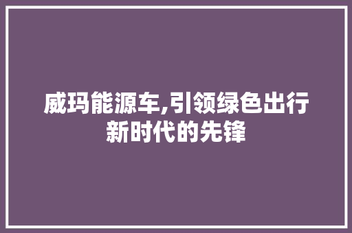 威玛能源车,引领绿色出行新时代的先锋