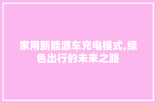 家用新能源车充电模式,绿色出行的未来之路  第1张