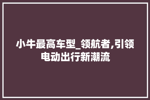 小牛最高车型_领航者,引领电动出行新潮流