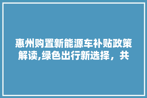 惠州购置新能源车补贴政策解读,绿色出行新选择，共筑低碳未来