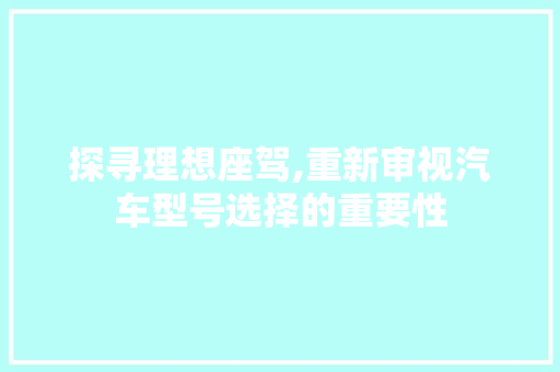 探寻理想座驾,重新审视汽车型号选择的重要性  第1张