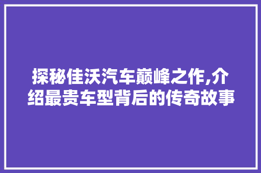 探秘佳沃汽车巅峰之作,介绍最贵车型背后的传奇故事  第1张