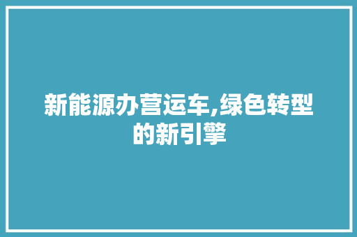 新能源办营运车,绿色转型的新引擎