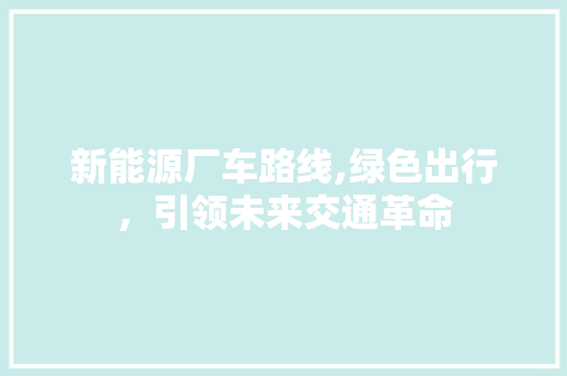 新能源厂车路线,绿色出行，引领未来交通革命  第1张