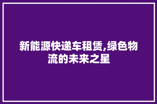 新能源快递车租赁,绿色物流的未来之星  第1张