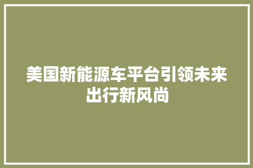 美国新能源车平台引领未来出行新风尚  第1张