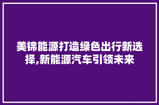 美锦能源打造绿色出行新选择,新能源汽车引领未来  第1张