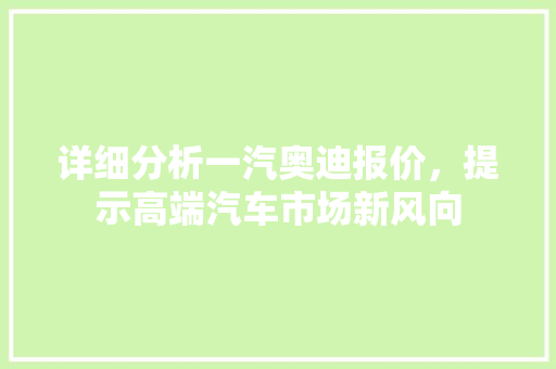 详细分析一汽奥迪报价，提示高端汽车市场新风向  第1张