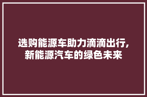 选购能源车助力滴滴出行,新能源汽车的绿色未来  第1张