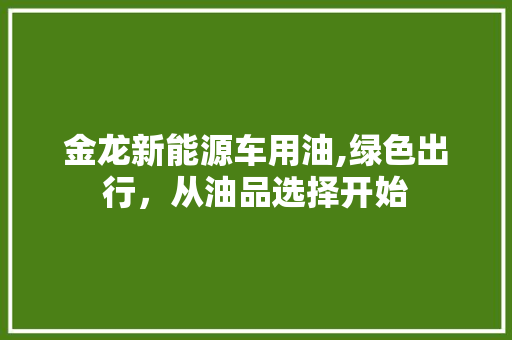 金龙新能源车用油,绿色出行，从油品选择开始  第1张