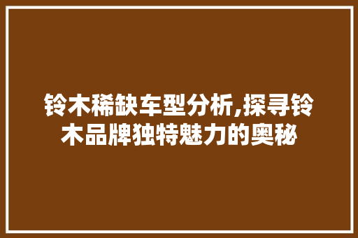 铃木稀缺车型分析,探寻铃木品牌独特魅力的奥秘