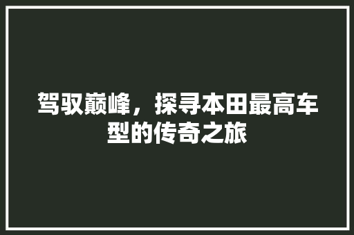 驾驭巅峰，探寻本田最高车型的传奇之旅  第1张