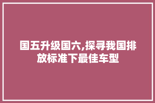 国五升级国六,探寻我国排放标准下最佳车型  第1张