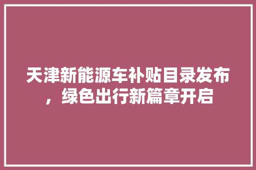天津新能源车补贴目录发布，绿色出行新篇章开启  第1张