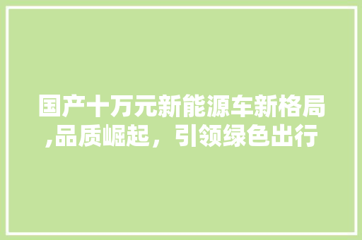 国产十万元新能源车新格局,品质崛起，引领绿色出行潮流  第1张