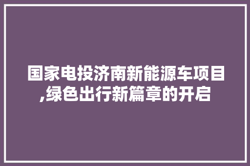 国家电投济南新能源车项目,绿色出行新篇章的开启