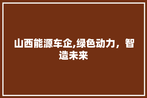 山西能源车企,绿色动力，智造未来  第1张