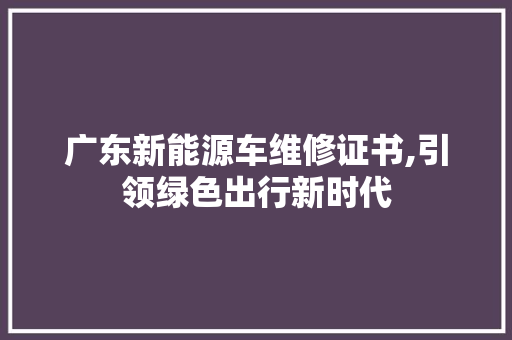 广东新能源车维修证书,引领绿色出行新时代  第1张