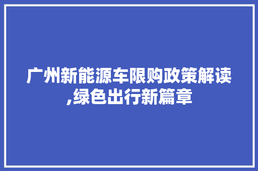广州新能源车限购政策解读,绿色出行新篇章