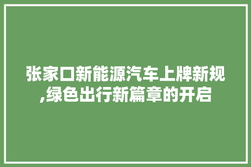 张家口新能源汽车上牌新规,绿色出行新篇章的开启  第1张