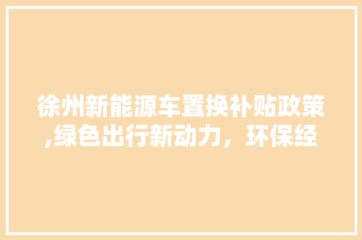 徐州新能源车置换补贴政策,绿色出行新动力，环保经济双丰收  第1张
