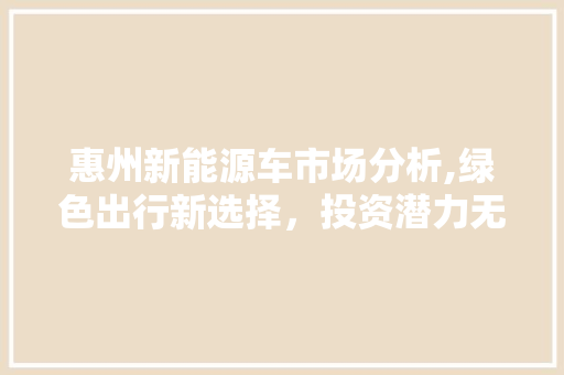 惠州新能源车市场分析,绿色出行新选择，投资潜力无限