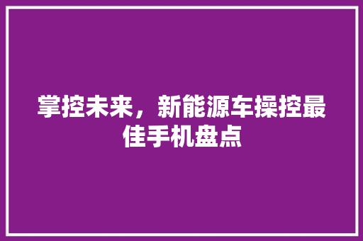 掌控未来，新能源车操控最佳手机盘点