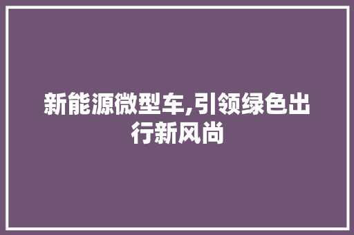 新能源微型车,引领绿色出行新风尚  第1张