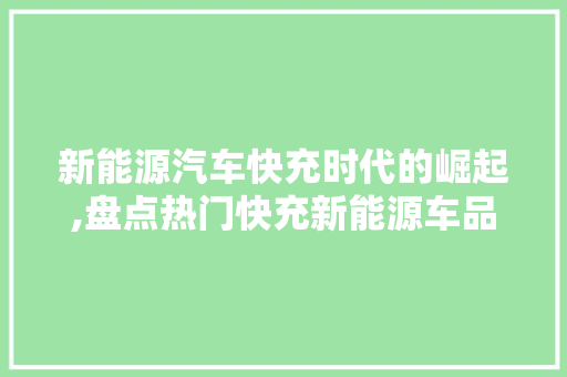 新能源汽车快充时代的崛起,盘点热门快充新能源车品牌  第1张