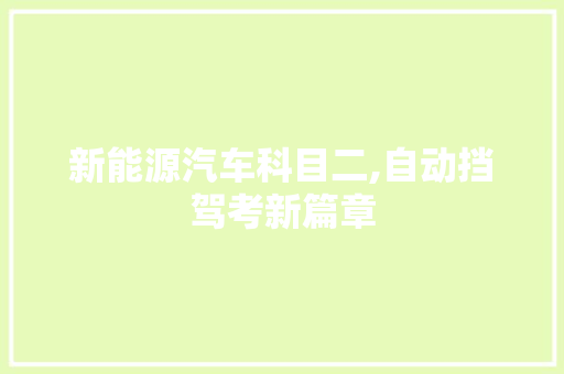 新能源汽车科目二,自动挡驾考新篇章