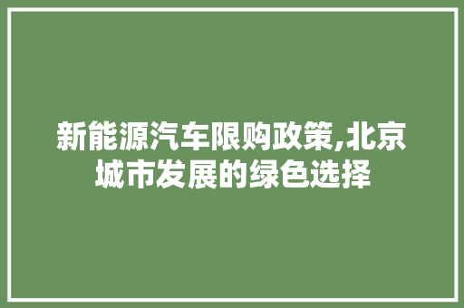 新能源汽车限购政策,北京城市发展的绿色选择