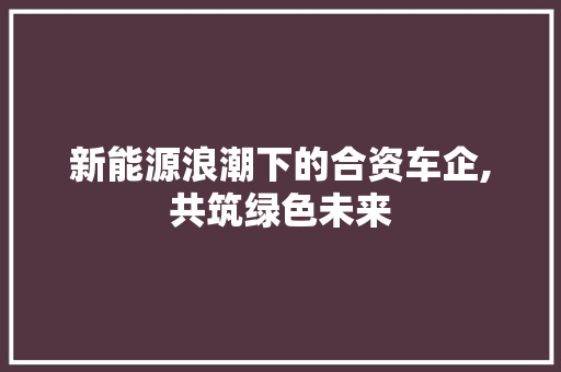 新能源浪潮下的合资车企,共筑绿色未来  第1张