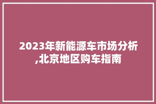 2023年新能源车市场分析,北京地区购车指南  第1张