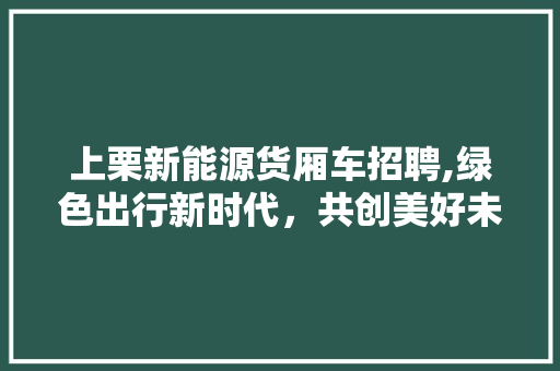 上栗新能源货厢车招聘,绿色出行新时代，共创美好未来